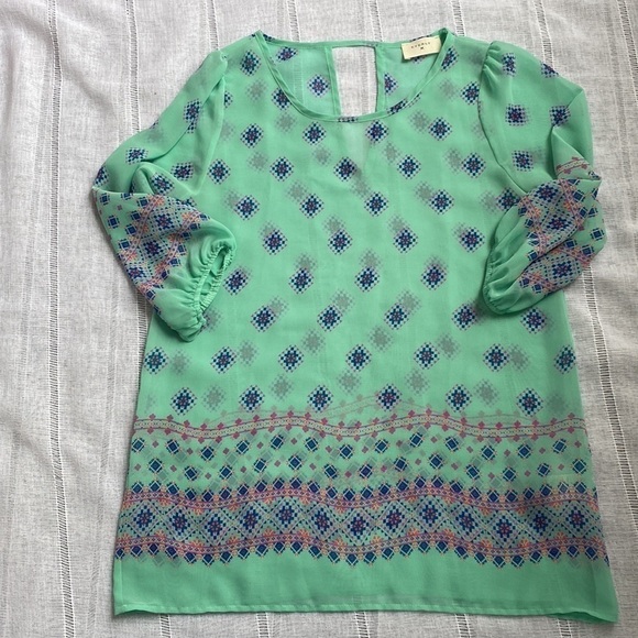 Everly boho sheer blouse in soft turquoise. - Picture 6 of 14